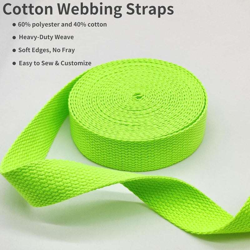 Evora 1 inch Cotton Webbing Braid Handles Bag Strap 15ft High Density Webbing Plain Weave Straps for Cloth Tote Bag, Pet Collars, DIY Projects, Crafts, Outdoor Accessories (Neon Green 5116) - Image 3